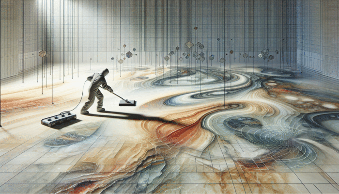 Limestone Floor Cleaning Clackmannan: A person cleaning a lustrous limestone floor with specialized tools to protect its finish and maintain its unique patterns and colors.