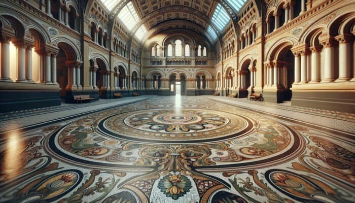 Terrazzo Floors’ Charm Revived by Local Experts: Intricate terrazzo floors in Victorian-era British architecture, seen in grand public edifices like the Natural History Museum and railway stations.