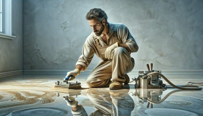 Restore Your Travertine Floors in Mitcham with Expert Help: Artisan restoring travertine floors in Mitcham home with specialised tools and techniques.