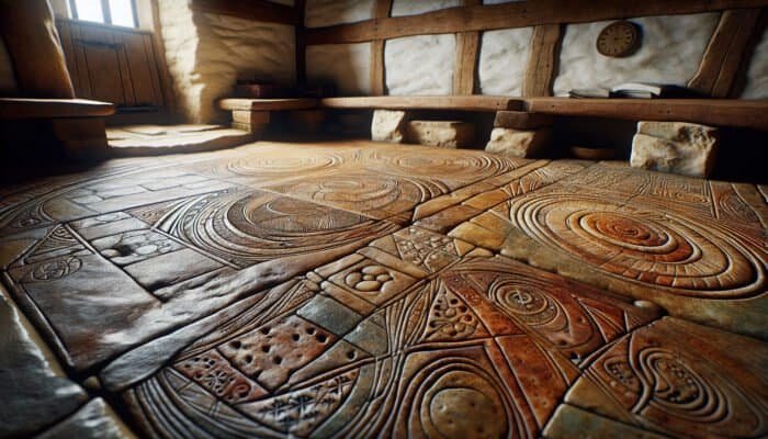 Heritage Sandstone Floor Restoration Guide for South Irving: Restored heritage sandstone floor in UK cottage, intricate patterns, earthy tones, reflecting centuries of craftsmanship and local identity.