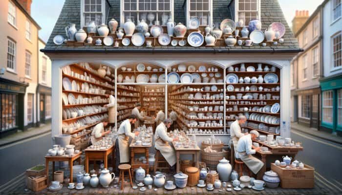 Porcelain Repair Near Me: A cozy East Calder porcelain repair shop with artisans restoring ceramics, offering personalized consultations.