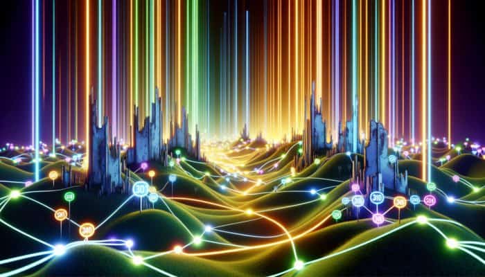 Glowing pathways connect old, faded URLs to new, vibrant ones, symbolising link equity preservation during website rebranding.