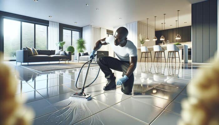 Tile and Grout Cleaning Company: Professional cleaner revitalizing home's tiled floor, enhancing vibrancy and appeal.