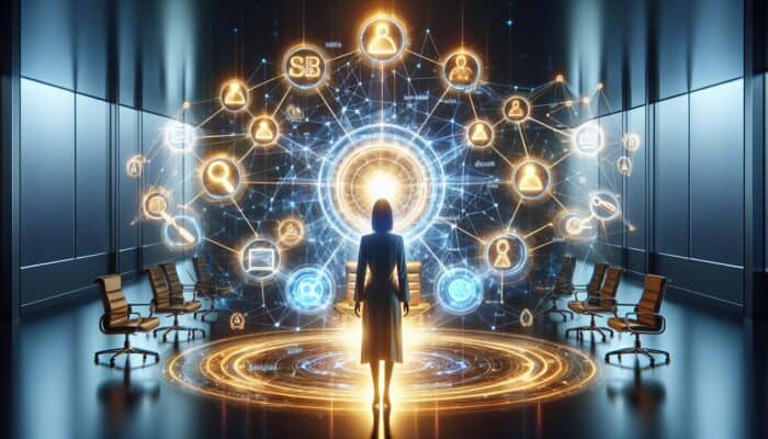 Digital strategist analyzes holographic backlinks web with gold DA charts, vibrant niche bridges, and pulsing traffic streams.