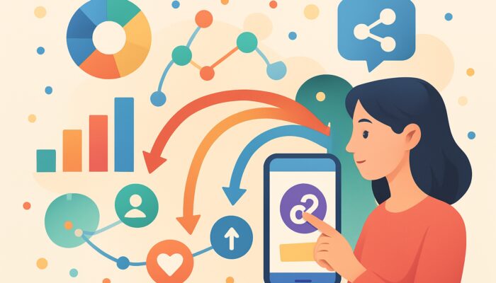 Vibrant Instagram infographic with colorful data visuals, traffic arrows, and viral share icons.