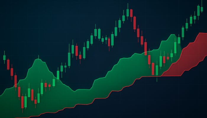 Ichimoku Cloud on stock chart: green bullish formation with Senkou Span A above B, showing support and resistance.