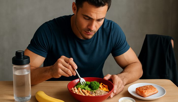 Athlete tracking post-workout meals in journal to optimize nutrition and recovery