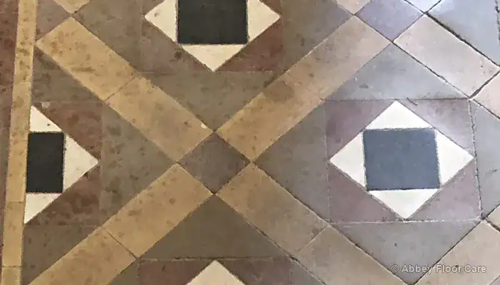 porous Victorian tiles absorb soils and mop slurry