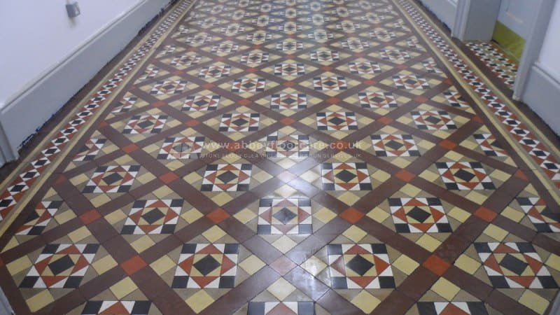 Cleaned and sealed Victorian clay tile hallway in Windsor after residue removal