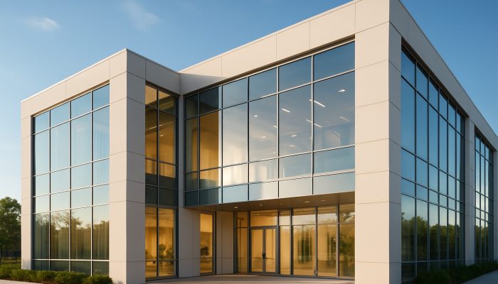 Modern commercial building featuring pristine gleaming windows and sunlit welcoming interiors.