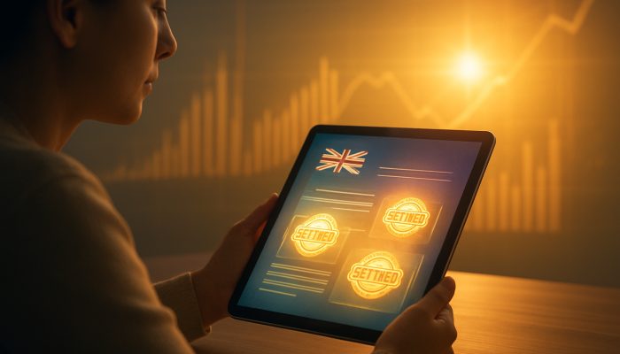 Tracking Which Old Accounts Are Settled: Essential Guide | DCL Person reviewing UK credit report with gold settled stamps, financial charts, and bright horizon for renewed credit health.