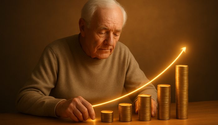 Options When NEAR or in Retirement: Expert Tips | DCL Elderly figure bridging financial timeline gaps with golden coins for full state pension contributions