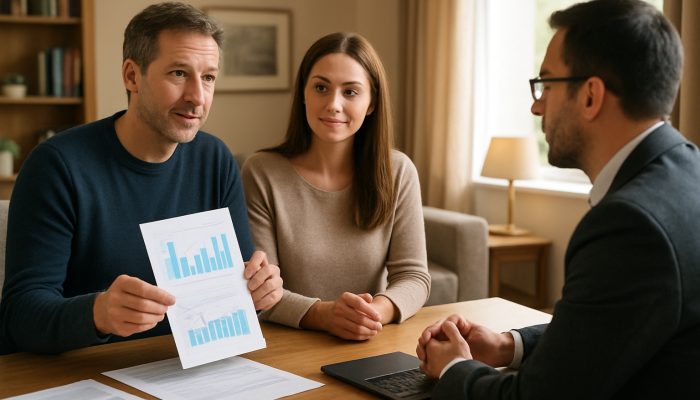 When a Remortgage Could Still Make Sense: Key Considerations | DCL UK homeowner presenting income and credit reports to lender in cozy living room.