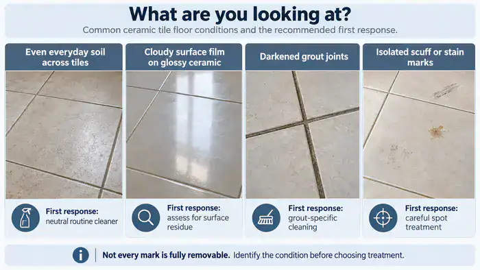Ceramic tile cleaning needs by visible floor condition