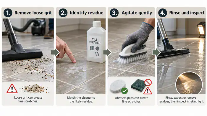 Four non-abrasive steps for cleaning ceramic tile safely