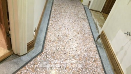 Terrazzo floor after restoration with an even polished surface in Northampton