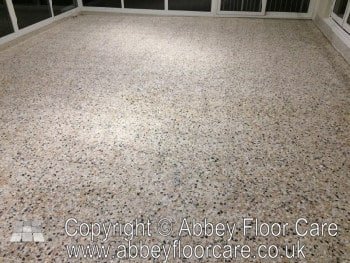 Terrazzo floor after grinding and honing with a smooth uniform surface