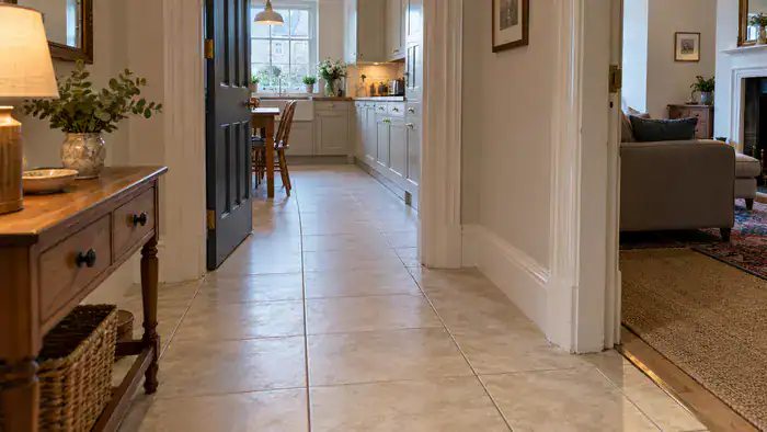 Ceramic tiled hallway in an occupied Edinburgh period home